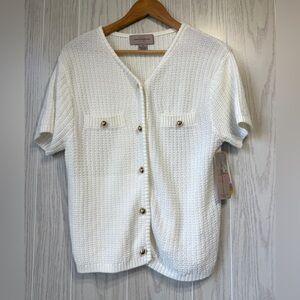 French Connection White Textured Knit Button-Front Cardigan Sweater Medium NWT